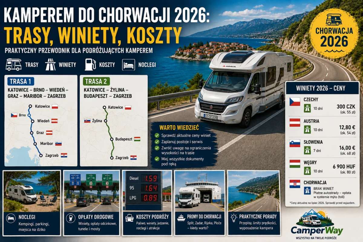 Kamperem do Chorwacji 2026: trasy z Polski, winiety i koszty